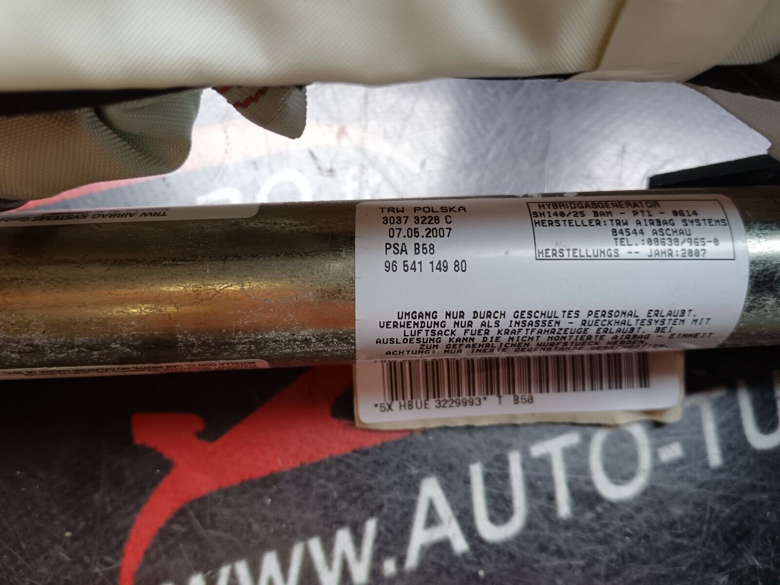 AIRBAG RIDEAU AVANT DROIT CITROEN C4 PICASSO REFERENCE: 9654114980