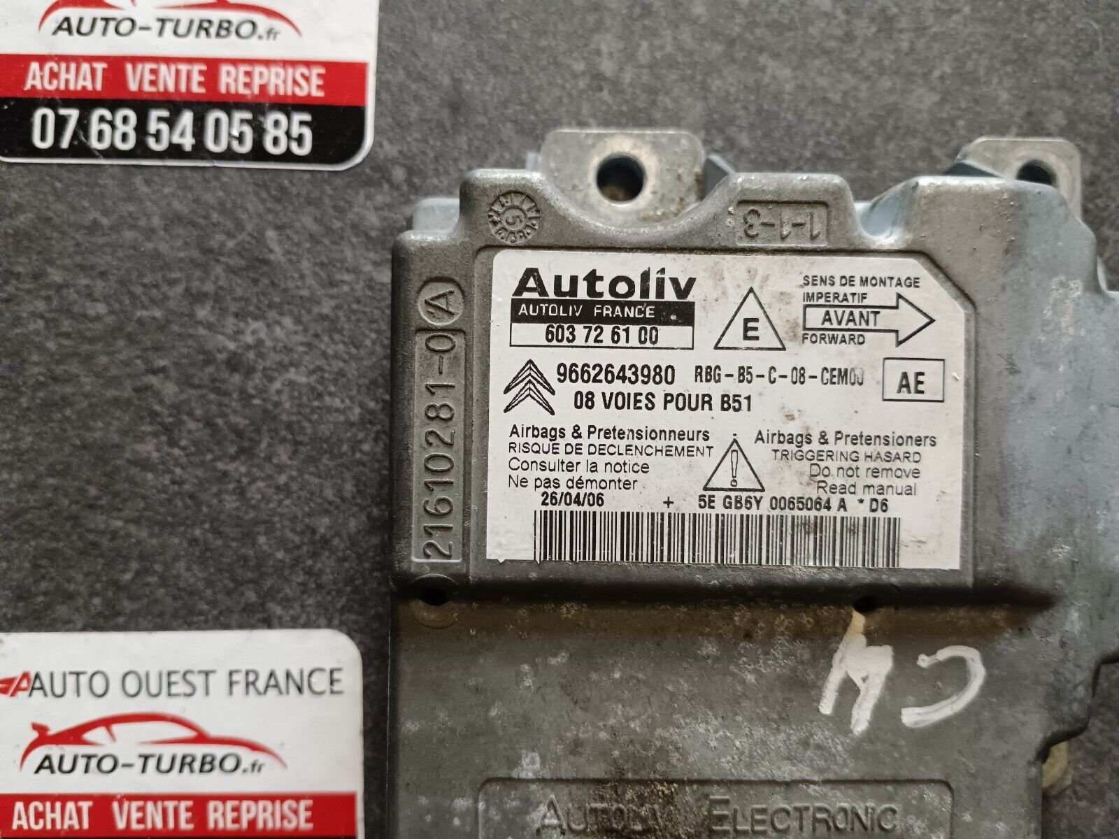 BOITIER CALCULATEUR AIRBAG PSA CITROEN C4 REFERENCE: 9662643980