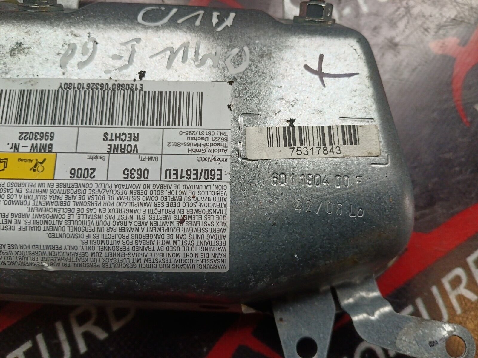 AIRBAG PORTE AVANT DROIT  BMW 525 E60  REFERENCE: 601190400F